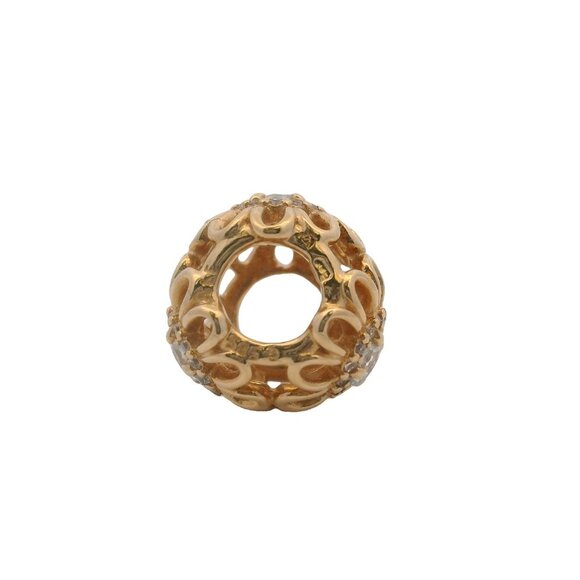 Pandora Solid 14kt Yellow Gold Retired Floral Brilliance CZ Spacer Charm - Picture 4 of 5